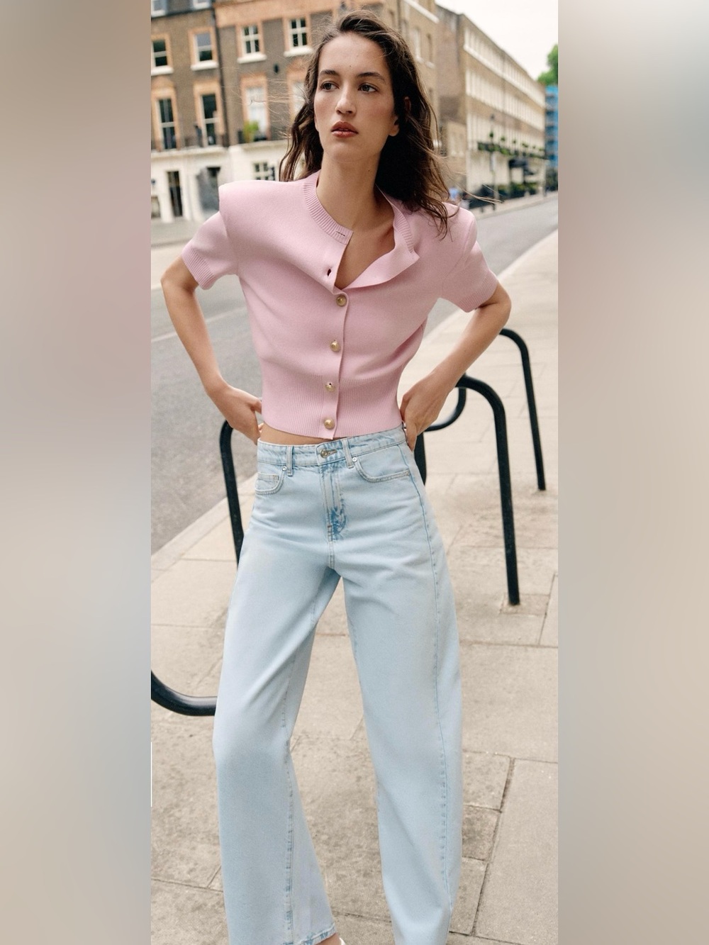 PINK KNIT TOP WITH SHOULDER PAD JACKET/BLOUSE